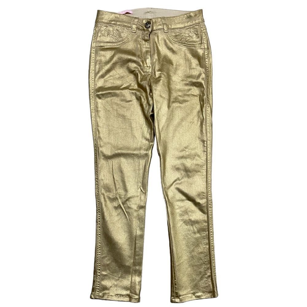Basler Denim Julienne Gold Metallic Coated Jeans Sz 36